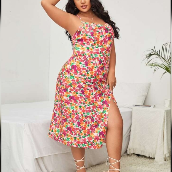 SHEIN Women's Floral Print Split Thigh Cami Dress 💐 NWOT - Picture 2 of 16